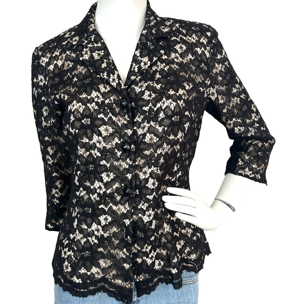 David Warren Lace Blazer 10P Black Nude Overlay Cocktail Goth Whimsigoth EUC